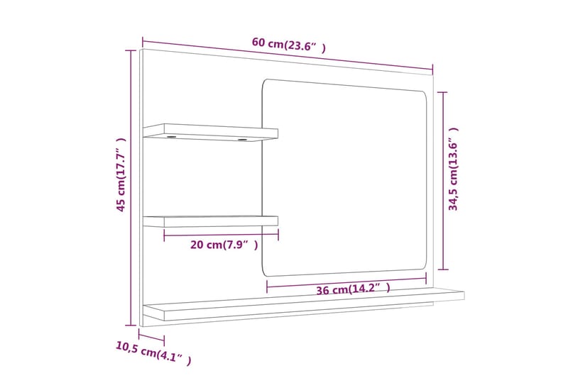 beBasic badeværelsesspejl 60x10,5x45 cm konstrueret træ brun egetræ - Brun - Badeværelsesspejl