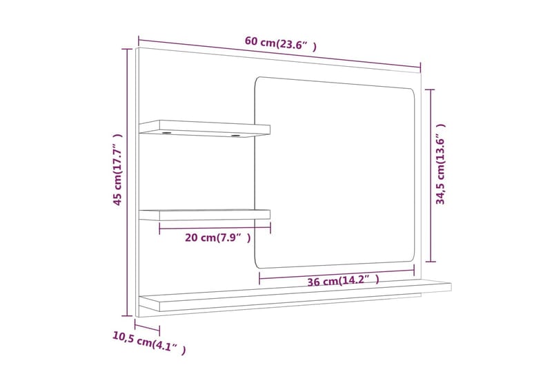 beBasic badeværelsesspejl 60x10,5x45 cm konstrueret træ røget egetræ - Brun - Badeværelsesspejl