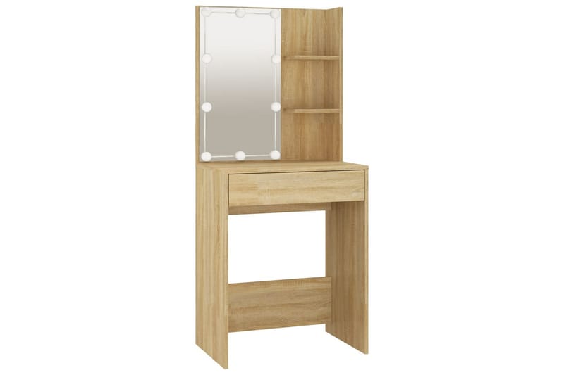 beBasic makeupbordssæt med LED-lys konstrueret træ sonoma-eg - Brun - Underskab badeværelse
