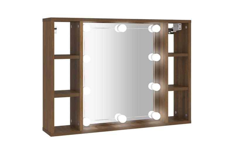 beBasic spejlskab med LED-lys 76x15x55 cm brun egetræsfarve - Brun - Hus & renovering - Køkken & bad - Badeværelse - Badeværelsesmøbler - Spejlskabe