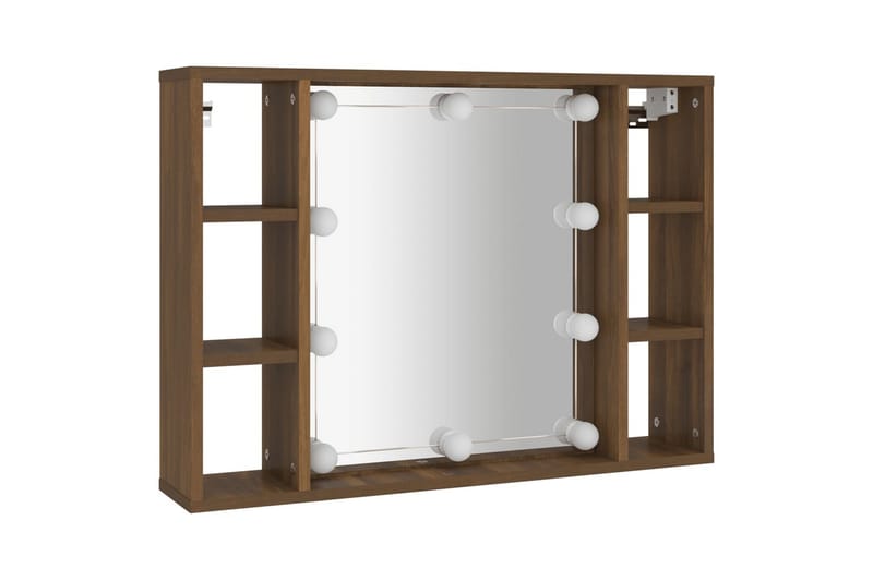 beBasic spejlskab med LED-lys 76x15x55 cm brun egetræsfarve - Brun - Hus & renovering - Køkken & bad - Badeværelse - Badeværelsesmøbler - Spejlskabe