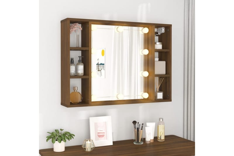 beBasic spejlskab med LED-lys 76x15x55 cm brun egetræsfarve - Brun - Hus & renovering - Køkken & bad - Badeværelse - Badeværelsesmøbler - Spejlskabe