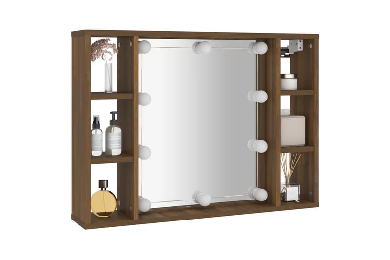 beBasic spejlskab med LED-lys 76x15x55 cm brun egetræsfarve - Brun - Hus & renovering - Køkken & bad - Badeværelse - Badeværelsesmøbler - Spejlskabe