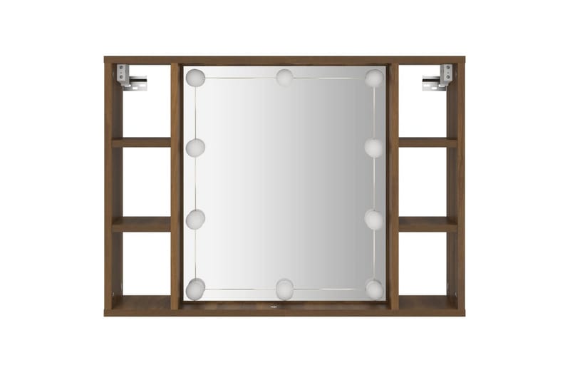 beBasic spejlskab med LED-lys 76x15x55 cm brun egetræsfarve - Brun - Hus & renovering - Køkken & bad - Badeværelse - Badeværelsesmøbler - Spejlskabe