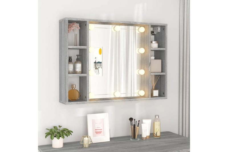 beBasic spejlskab med LED-lys 76x15x55 cm grå sonoma-eg - GrÃ¥ - Hus & renovering - Køkken & bad - Badeværelse - Badeværelsesmøbler - Spejlskabe