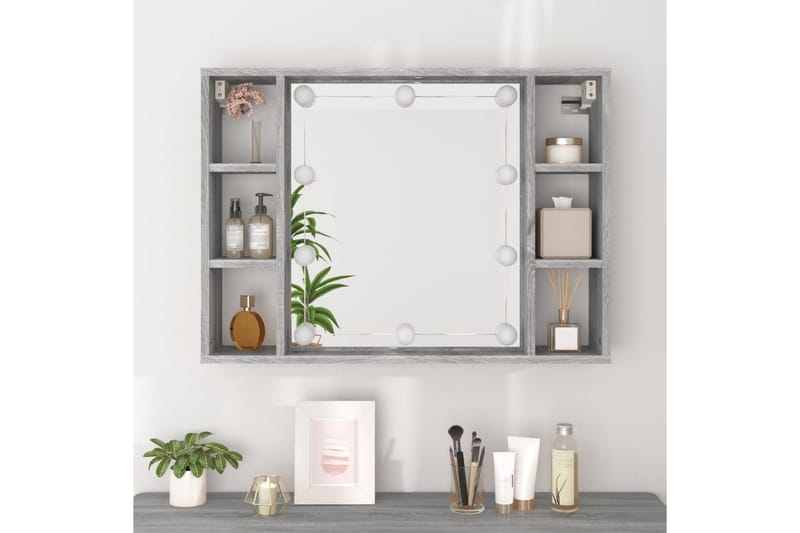 beBasic spejlskab med LED-lys 76x15x55 cm grå sonoma-eg - GrÃ¥ - Hus & renovering - Køkken & bad - Badeværelse - Badeværelsesmøbler - Spejlskabe