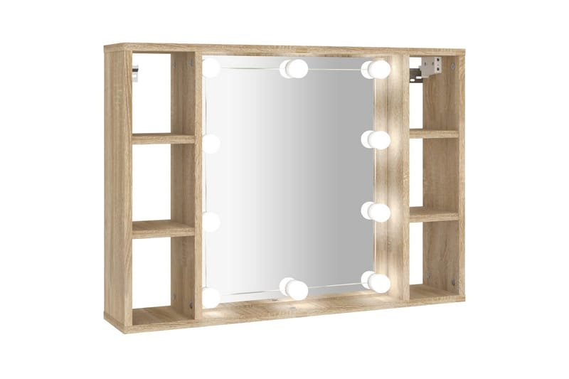 beBasic spejlskab med LED-lys 76x15x55 cm sonoma-eg - Brun - Hus & renovering - Køkken & bad - Badeværelse - Badeværelsesmøbler - Spejlskabe