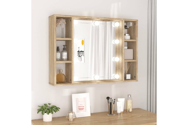 beBasic spejlskab med LED-lys 76x15x55 cm sonoma-eg - Brun - Spejlskabe