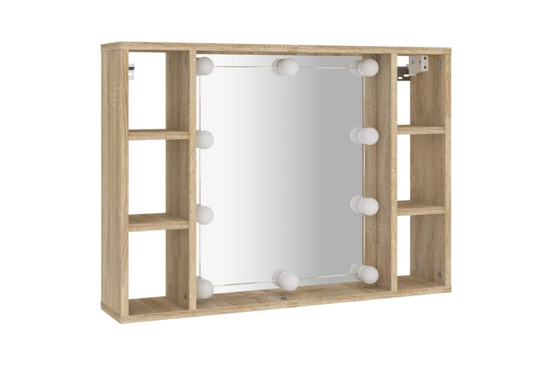beBasic spejlskab med LED-lys 76x15x55 cm sonoma-eg - Brun - Hus & renovering - Køkken & bad - Badeværelse - Badeværelsesmøbler - Spejlskabe