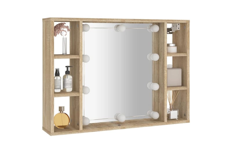 beBasic spejlskab med LED-lys 76x15x55 cm sonoma-eg - Brun - Hus & renovering - Køkken & bad - Badeværelse - Badeværelsesmøbler - Spejlskabe