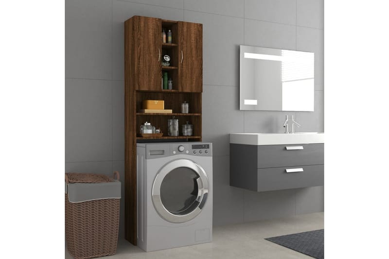 beBasic vaskemaskineskab 64x25,5x190 cm brun egetræsfarve - Badeværelsesskab