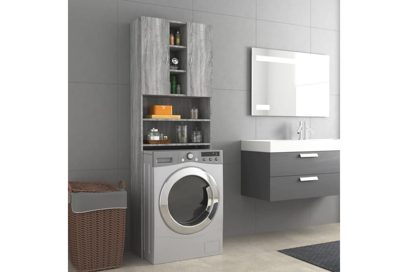 beBasic vaskemaskineskab 64x25,5x190 cm grå sonoma-eg - Badeværelsesskab