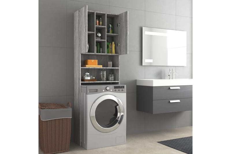 beBasic vaskemaskineskab 64x25,5x190 cm grå sonoma-eg - Badeværelsesskab