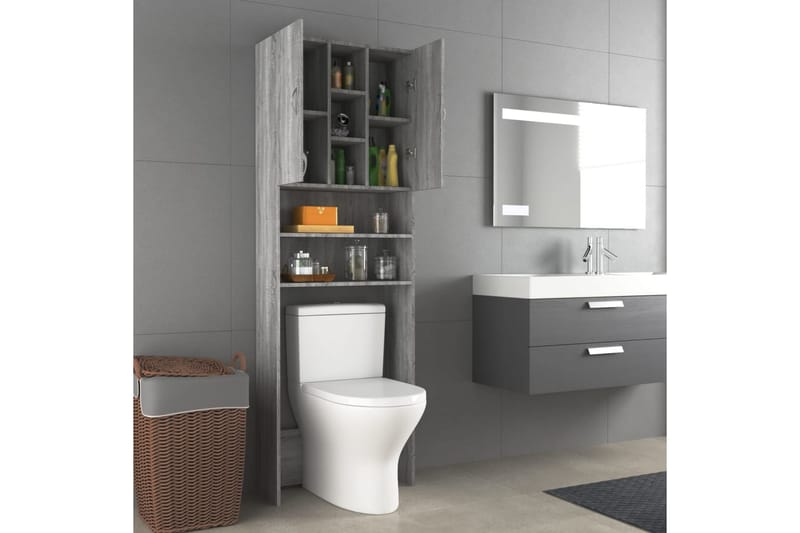 beBasic vaskemaskineskab 64x25,5x190 cm grå sonoma-eg - Hus & renovering - Køkken & bad - Badeværelse - Badeværelsesmøbler - Badeværelsesskab