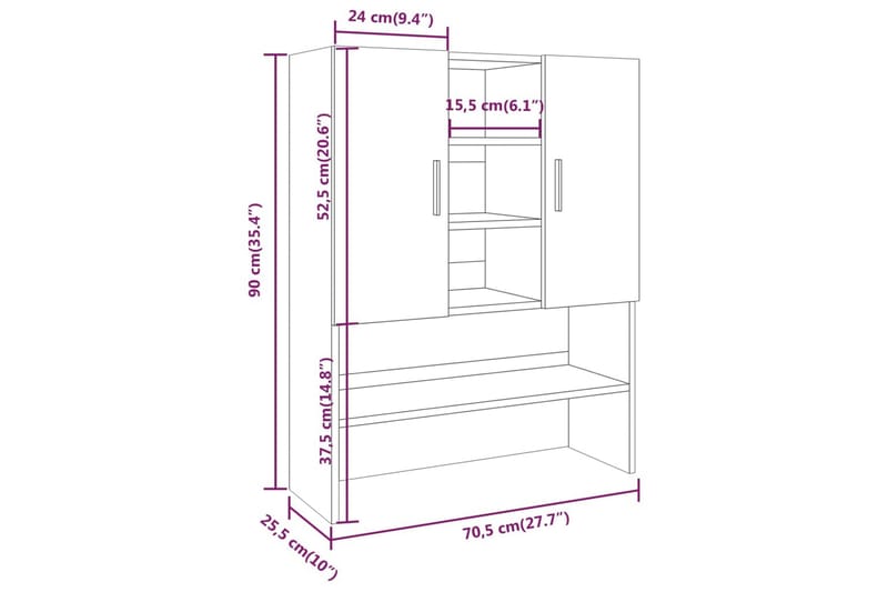 beBasic vaskemaskineskab 70,5x25,5x90 cm brun egetræsfarve - Hus & renovering - Køkken & bad - Badeværelse - Badeværelsesmøbler - Badeværelsesskab