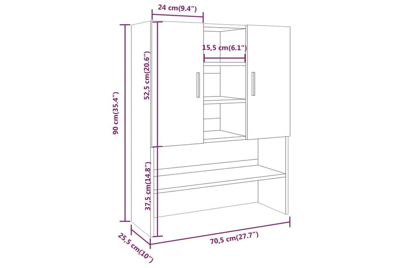 beBasic vaskemaskineskab 70,5x25,5x90 cm brun egetræsfarve - Badeværelsesskab