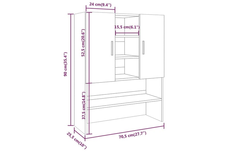 beBasic vaskemaskineskab 70,5x25,5x90 cm røget egetræsfarve - Hus & renovering - Køkken & bad - Badeværelse - Badeværelsesmøbler - Badeværelsesskab
