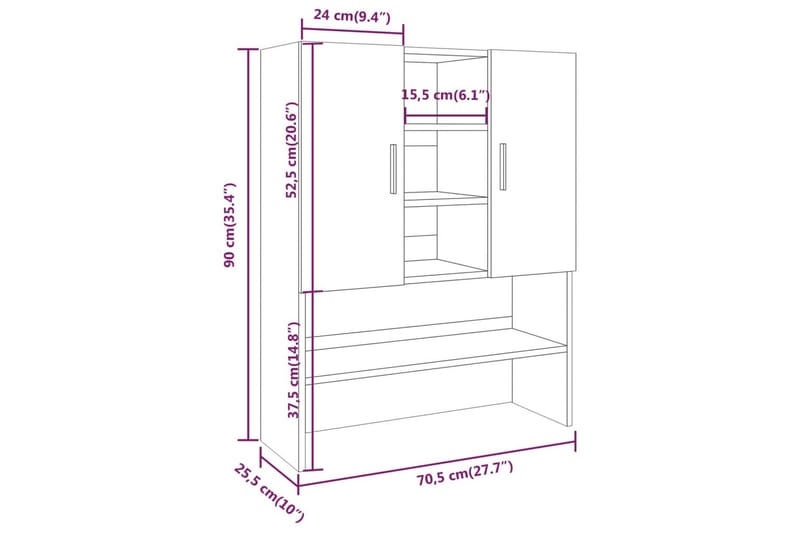 beBasic vaskemaskineskab 70,5x25,5x90 cm røget egetræsfarve - Badeværelsesskab