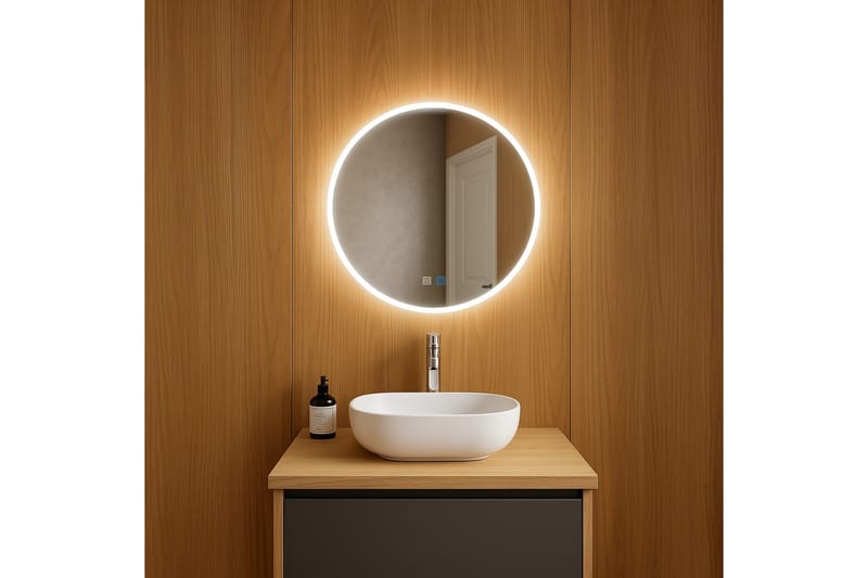 Clas Rundt Badeværelsesspejl med LED-belysning 60 cm - Anti-Fog og Touch-Kontrol - Hus & renovering - Køkken & bad - Badeværelse - Badeværelsesmøbler - Badeværelsesspejl