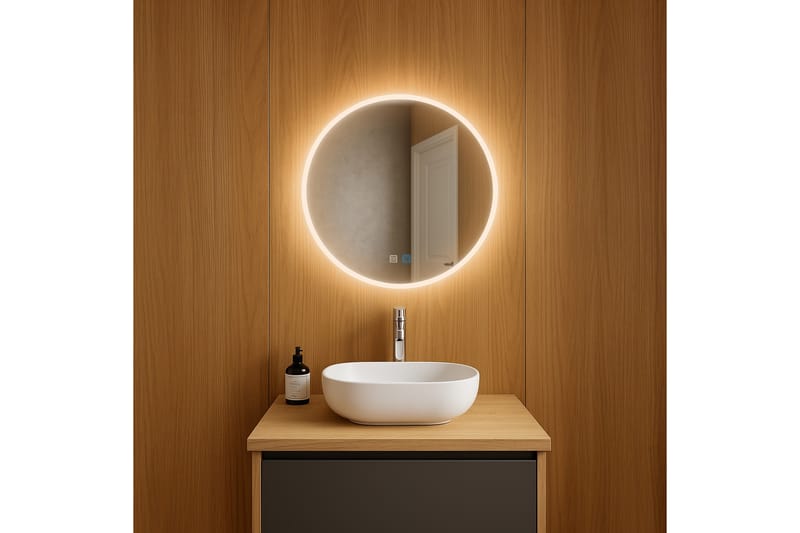 Clas Rundt Badeværelsesspejl med LED-belysning 60 cm - Anti-Fog og Touch-Kontrol - Hus & renovering - Køkken & bad - Badeværelse - Badeværelsesmøbler - Badeværelsesspejl