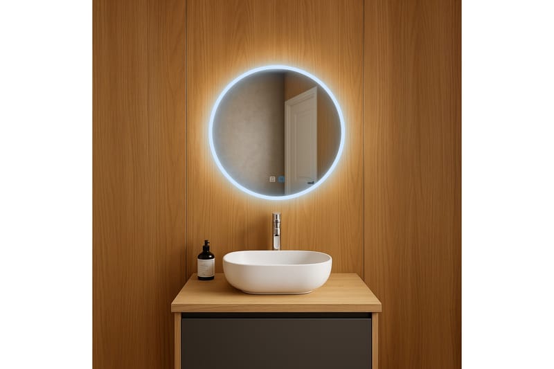 Clas Rundt Badeværelsesspejl med LED-belysning 60 cm - Anti-Fog og Touch-Kontrol - Hus & renovering - Køkken & bad - Badeværelse - Badeværelsesmøbler - Badeværelsesspejl