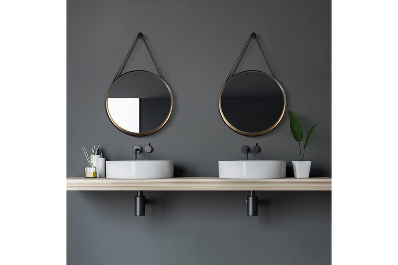 Djupqvior Spejl 55 cm Rund - Sort/Guld - Hus & renovering - Køkken & bad - Badeværelse - Badeværelsesmøbler - Badeværelsesspejl
