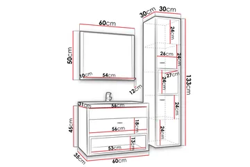 Ekomi Møbelsæt til Badeværelse 133 cm - Hus & renovering - Køkken & bad - Badeværelse - Badeværelsesmøbler - Komplette møbelpakker