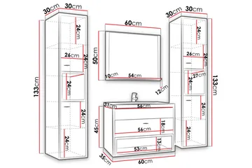 Ekomi Møbelsæt til Badeværelse 133 cm - Hus & renovering - Køkken & bad - Badeværelse - Badeværelsesmøbler - Komplette møbelpakker