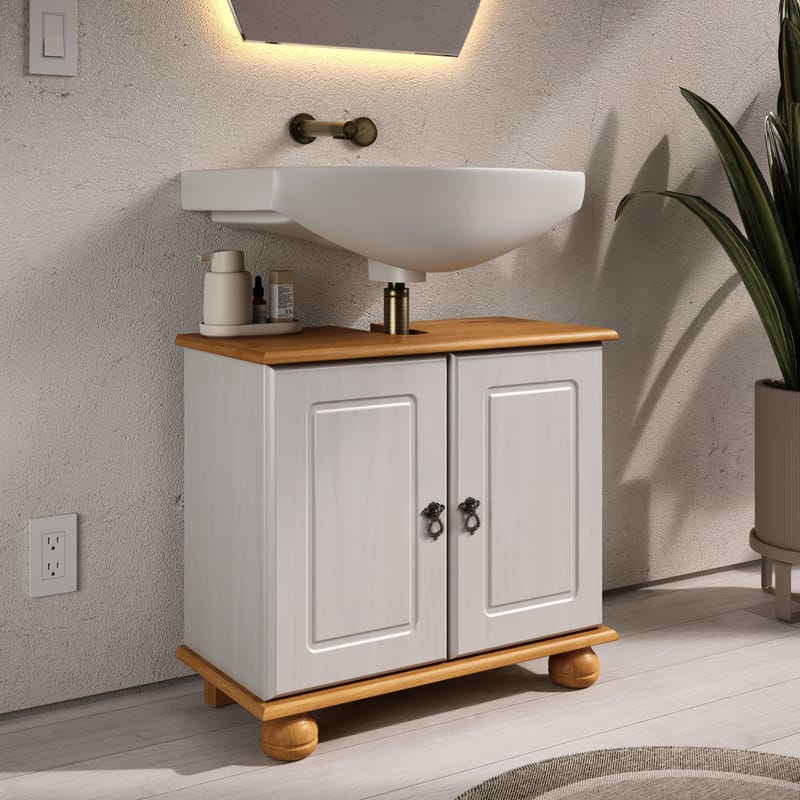 Finca håndvaskskab 62x55 cm - Hvid og honningfarvet - Hus & renovering - Køkken & bad - Badeværelse - Badeværelsesmøbler - Underskab badeværelse