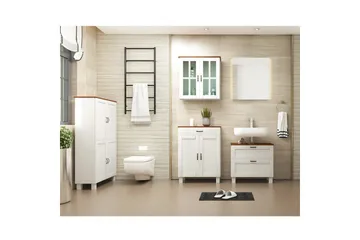 Højskab til badeværelse Loft24 Badeværelsesskab Alby 75x30x130 cm, hvid/honning Vit,Ljusbrun - Hus & renovering - Køkken & bad - Badeværelse - Badeværelsesmøbler - Badeværelsesskab
