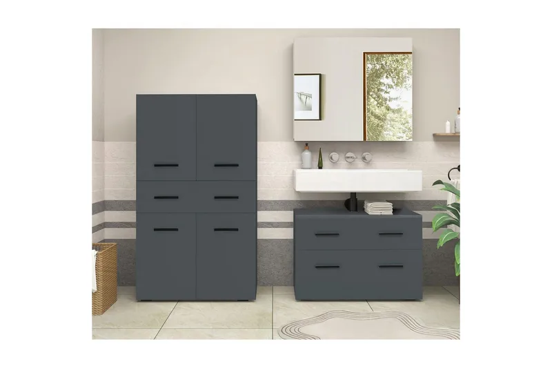 Højskab til badeværelse Loft24 Malika højskab til badeværelse 130x76x35 cm Grå - Hus & renovering - Køkken & bad - Badeværelse - Badeværelsesmøbler - Badeværelsesskab