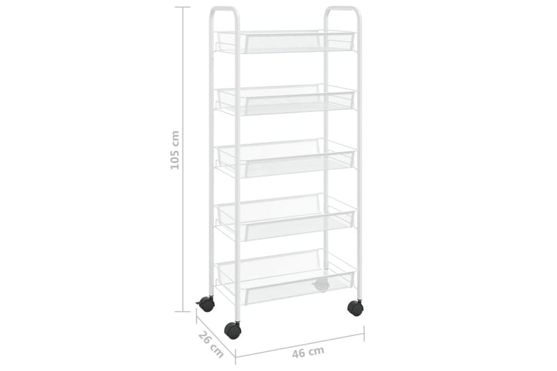 køkkenvogn med 5 hylder 46x26x105 cm jern hvid - Hvid - Rullevogn badeværelse