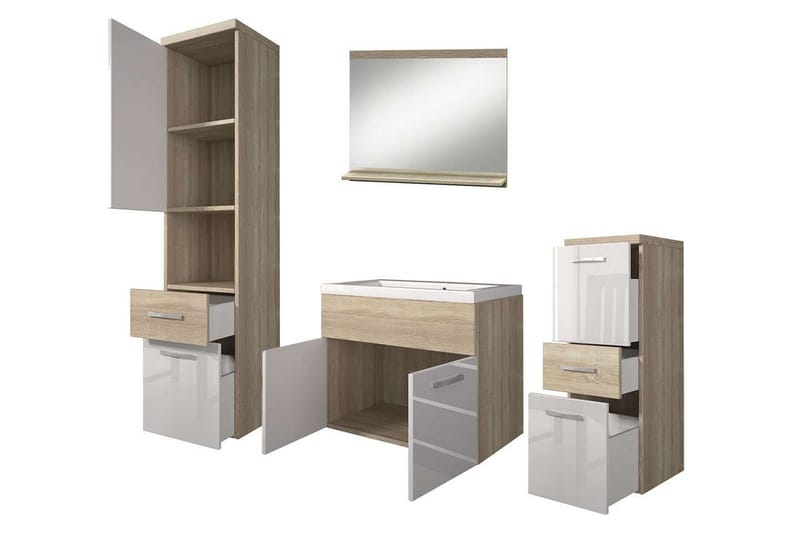 Alba Badeværelsessæt - Eg/Hvid/Højglans - Hus & renovering - Køkken & bad - Badeværelse - Badeværelsesmøbler - Komplette møbelpakker