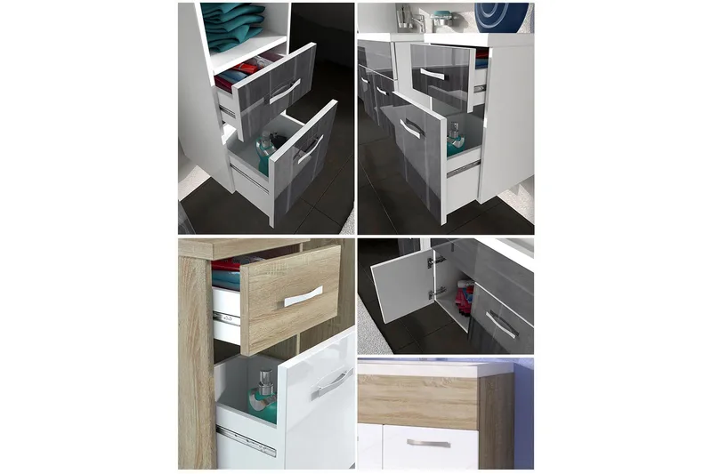 Alba Badeværelsessæt - Eg/Hvid/Højglans - Hus & renovering - Køkken & bad - Badeværelse - Badeværelsesmøbler - Komplette møbelpakker