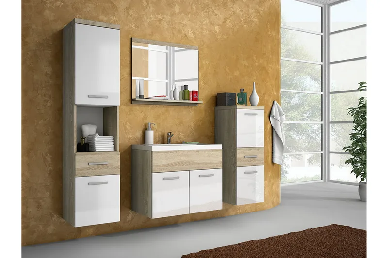 Alba Badeværelsessæt, Eg/Hvid/Højglans