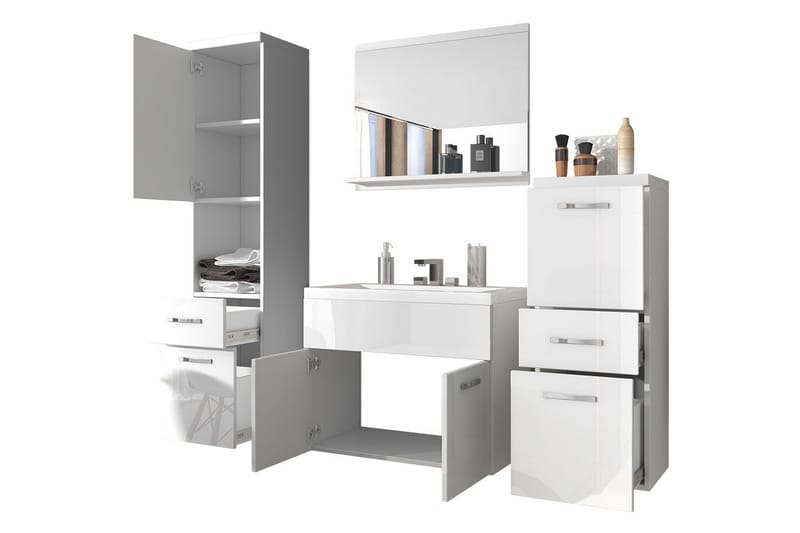 Alba Badeværelsessæt - Eg/Hvid/Højglans - Hus & renovering - Køkken & bad - Badeværelse - Badeværelsesmøbler - Komplette møbelpakker
