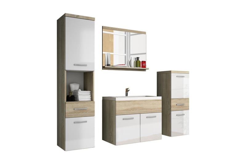 Alba Badeværelsessæt - Eg/Hvid/Højglans - Hus & renovering - Køkken & bad - Badeværelse - Badeværelsesmøbler - Komplette møbelpakker