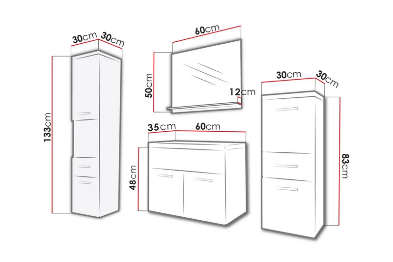 Alba Badeværelsessæt - Hvid/Højglans - Hus & renovering - Køkken & bad - Badeværelse - Badeværelsesmøbler - Komplette møbelpakker