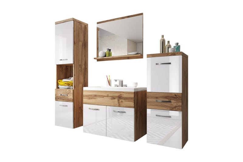 Alba Badeværelsessæt - Hvid/Højglans - Hus & renovering - Køkken & bad - Badeværelse - Badeværelsesmøbler - Komplette møbelpakker