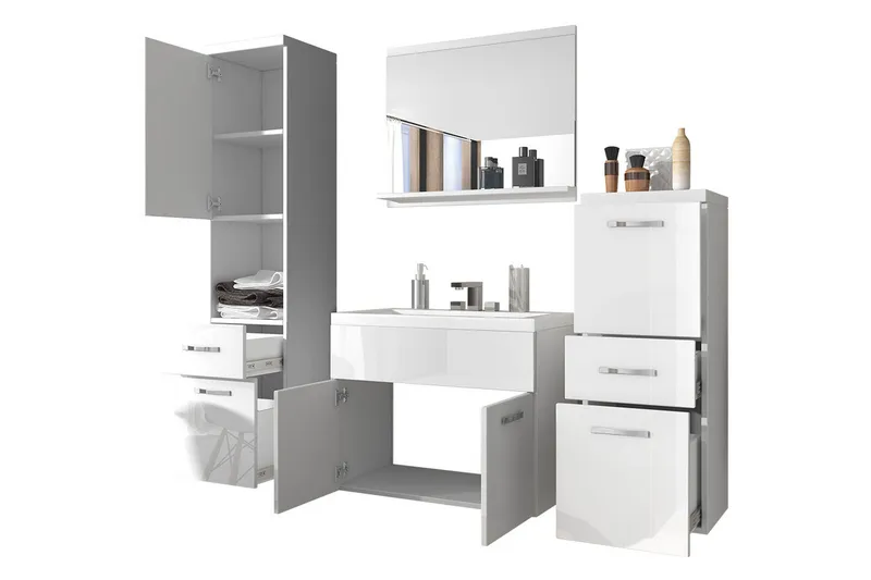 Alba Badeværelsessæt - Hvid/Højglans - Hus & renovering - Køkken & bad - Badeværelse - Badeværelsesmøbler - Komplette møbelpakker