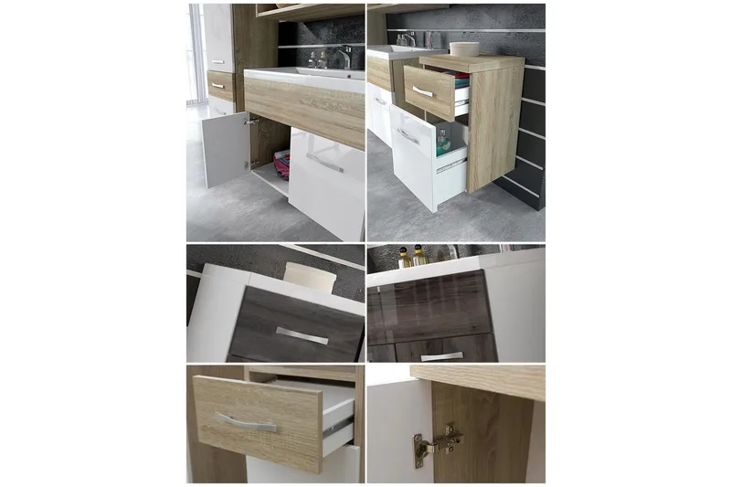 Alba Badeværelsessæt - Hvid/Højglans/Grå/Brun - Hus & renovering - Køkken & bad - Badeværelse - Badeværelsesmøbler - Komplette møbelpakker