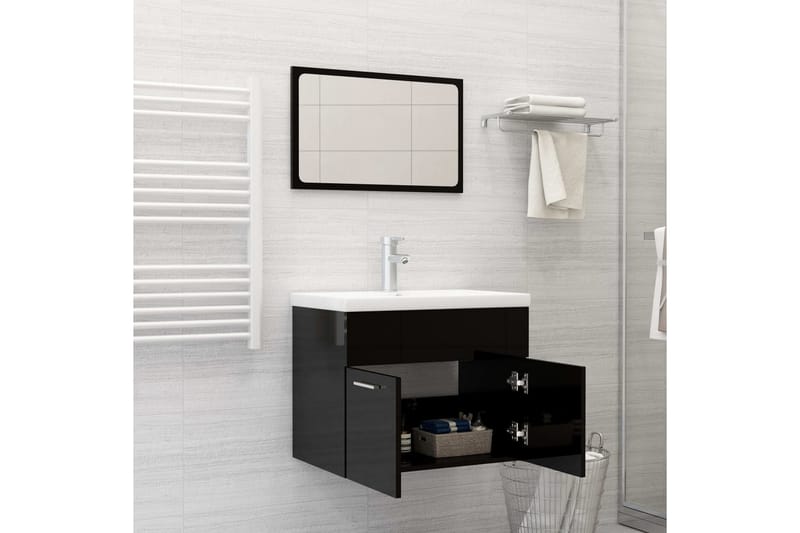 badeværelsesmøbelsæt 2 dele spånplade sort højglans - Sort - Komplette møbelpakker