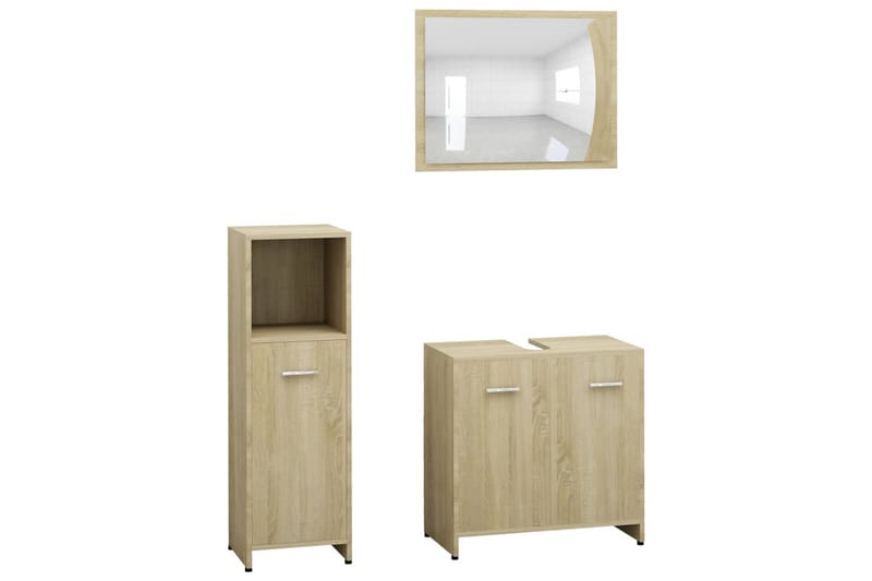 badeværelsesmøbelsæt 3 dele spånplade sonoma-eg - Brun - Komplette møbelpakker