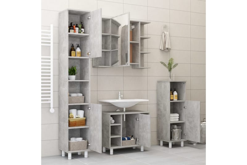 badeværelsesmøbelsæt 4 dele spånplade betongrå - Grå - Komplette møbelpakker