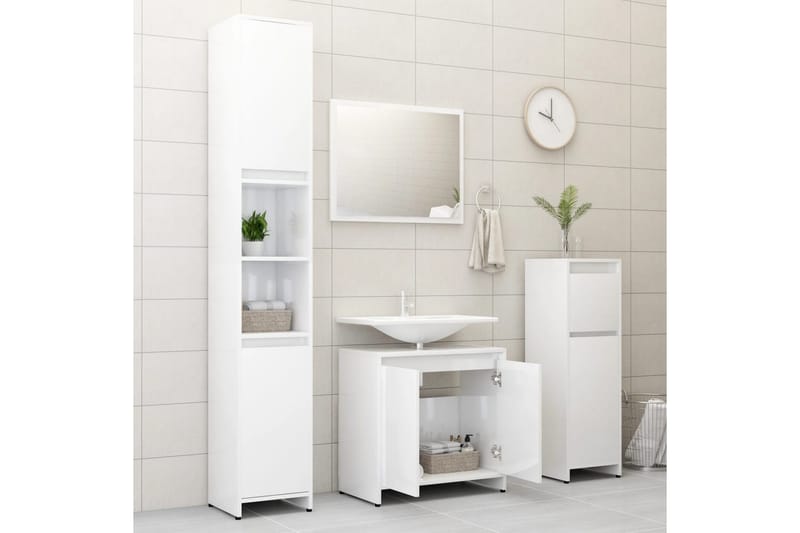 badeværelsesmøbelsæt 4 dele spånplade hvid højglans - Hvid - Komplette møbelpakker