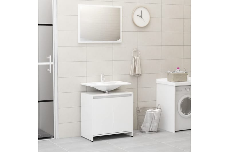 badeværelsesmøbelsæt 4 dele spånplade hvid højglans - Hvid - Komplette møbelpakker
