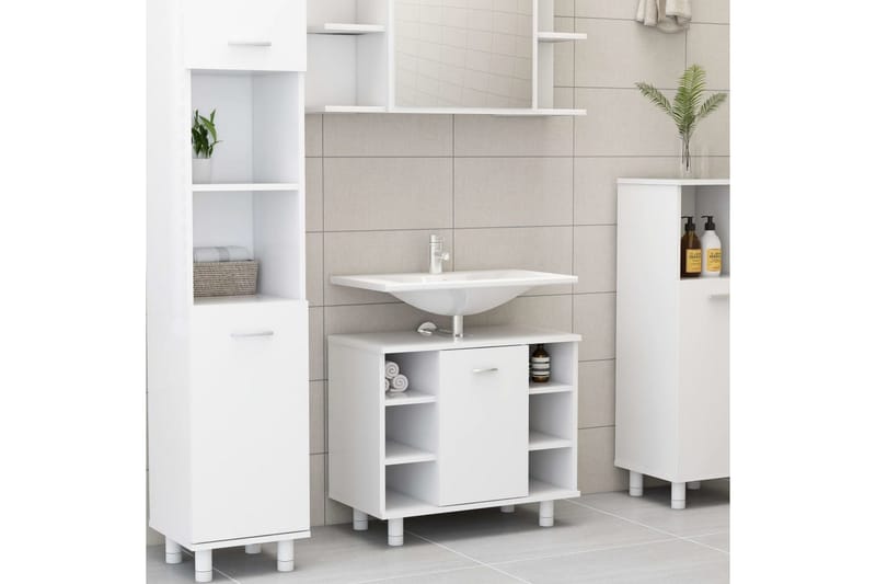 badeværelsesmøbelsæt 4 dele spånplade hvid - Hvid - Komplette møbelpakker