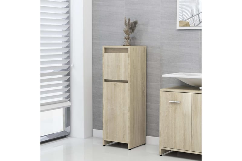 badeværelsesmøbelsæt 4 dele spånplade sonoma-eg - Brun - Komplette møbelpakker