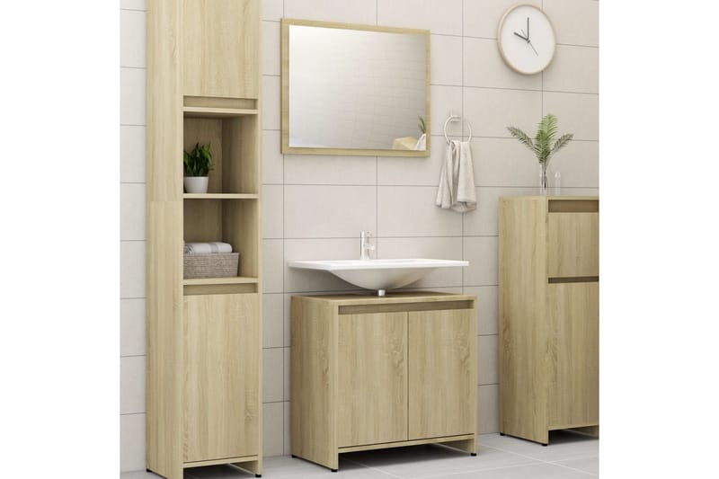badeværelsesmøbelsæt 4 dele spånplade sonoma-eg - Brun - Komplette møbelpakker