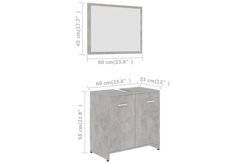 badeværelsesmøbelsæt spånplade betongrå - Grå - Komplette møbelpakker